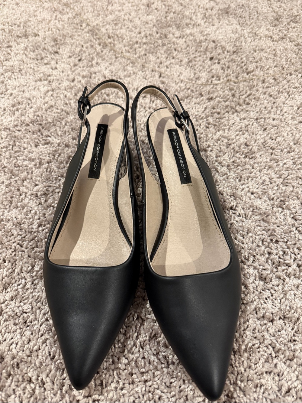 French Connection Black Pointed Slingback Flats
